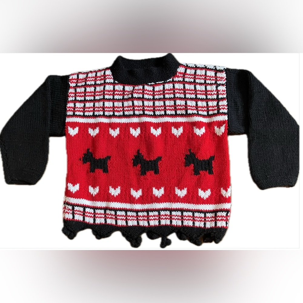 vintage Handmade Dog sweater with Pom Poms 🐾